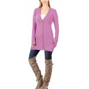 Long Boyfriend Cardigan Dark Pink Mauve Long Sleeves Size XL
